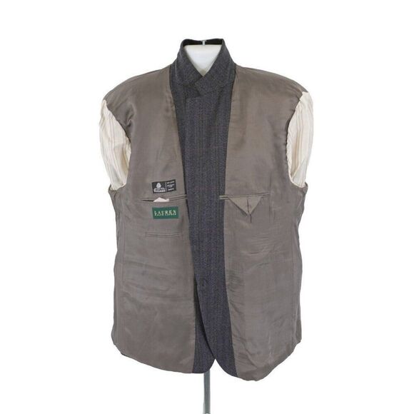 Lauren Ralph Lauren Tweed Wool Blue‎ Gray Herringbone W/ Yellow Windowpane 44S - Picture 12 of 13